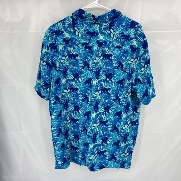 Chubbies Weekend Men L Monkey Button Front Shirt Short Sleeve Blue Novelty Trave - Picture 3 of 9